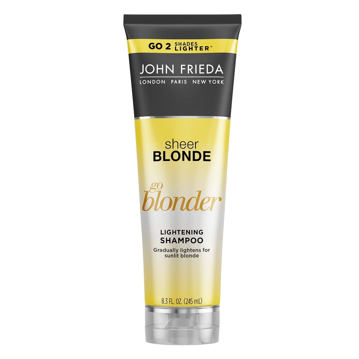 John Frieda Shampoing Blond Clair Go Blonder — bouteille lumineuse, éclaircissement progressif.