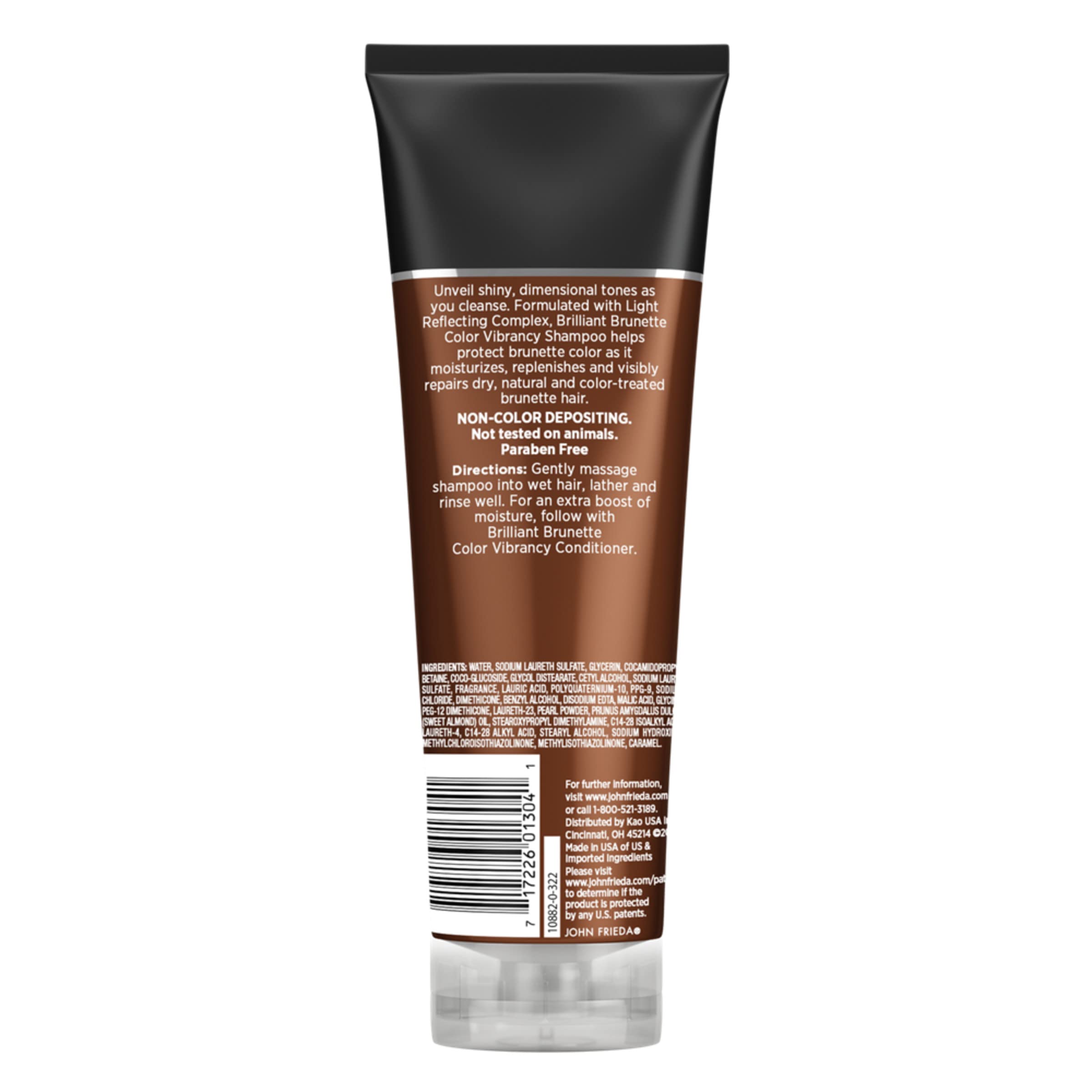Pour cheveux brun multi-tones, John Frieda révèle couleur et vitalité.
