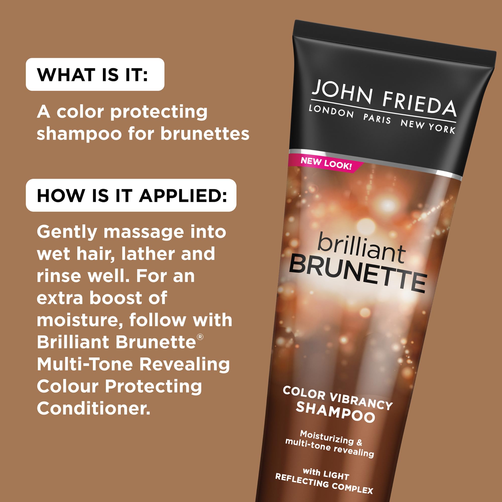 Shampoing John Frieda à l'huile d'amande douce, soin nourrissant.