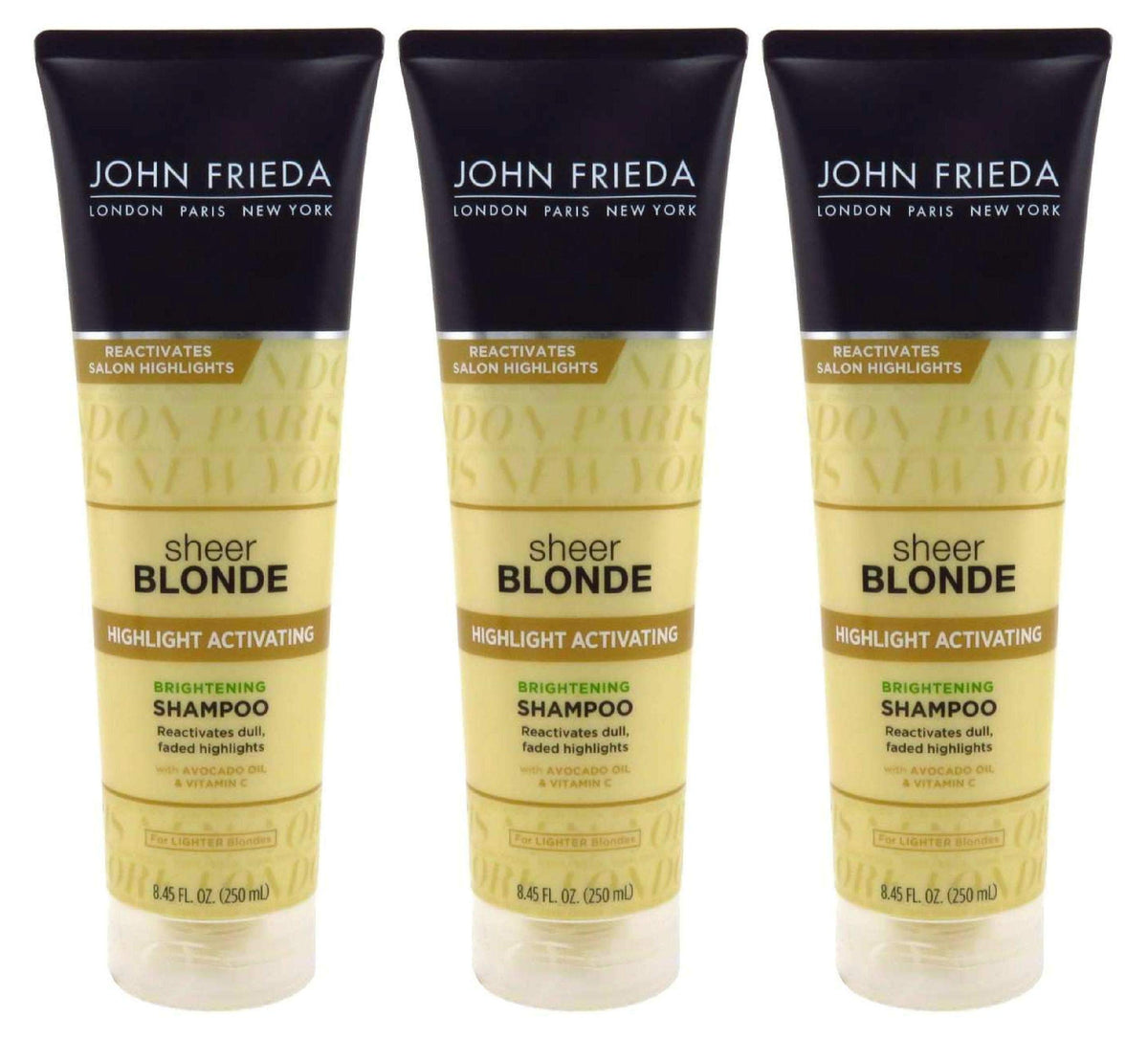 John Frieda shampooing Activateur Reflets Blond – flacon triple pour blond clair lumineux.