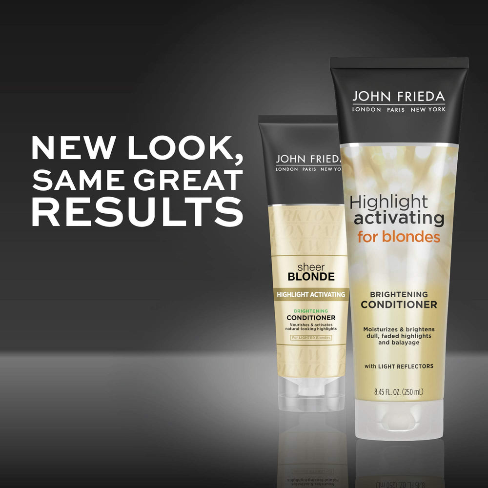 Emballage John Frieda Sheer Blonde, packaging pratique et élégant.