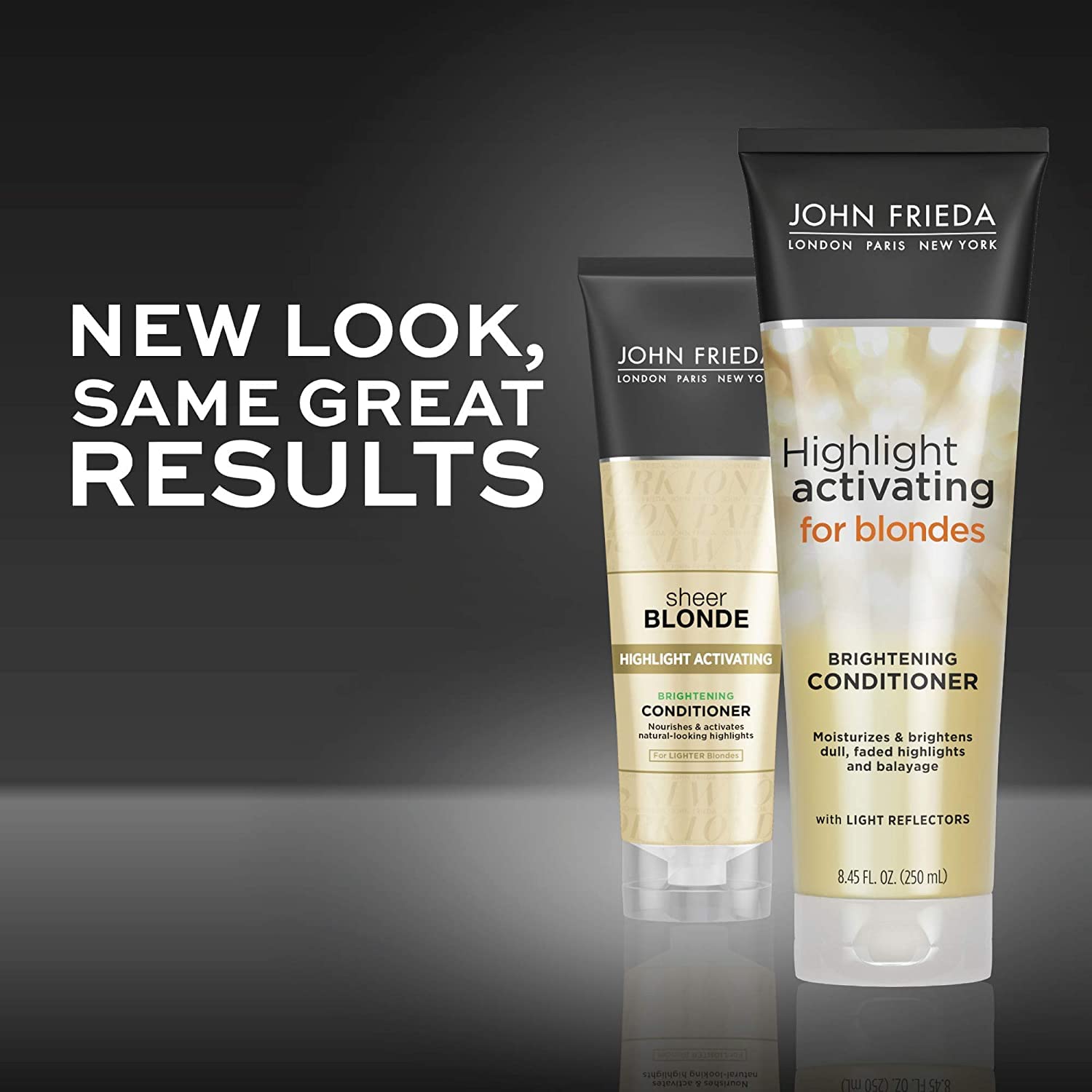 John Frieda Soin blond clair, surface des cheveux plus lisses après rinçage.