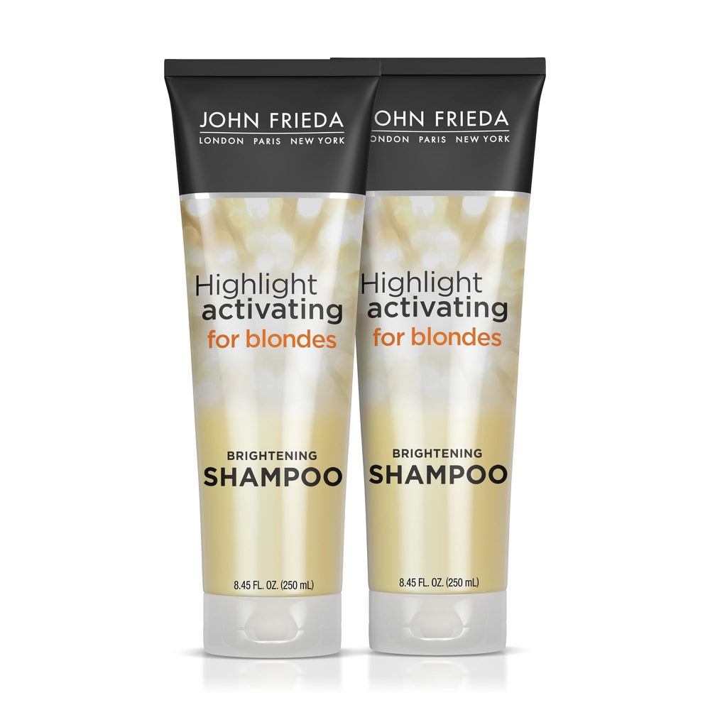 Bouteille du Shampoing Sheer Blonde John Frieda prête à éclaircir les blondes.