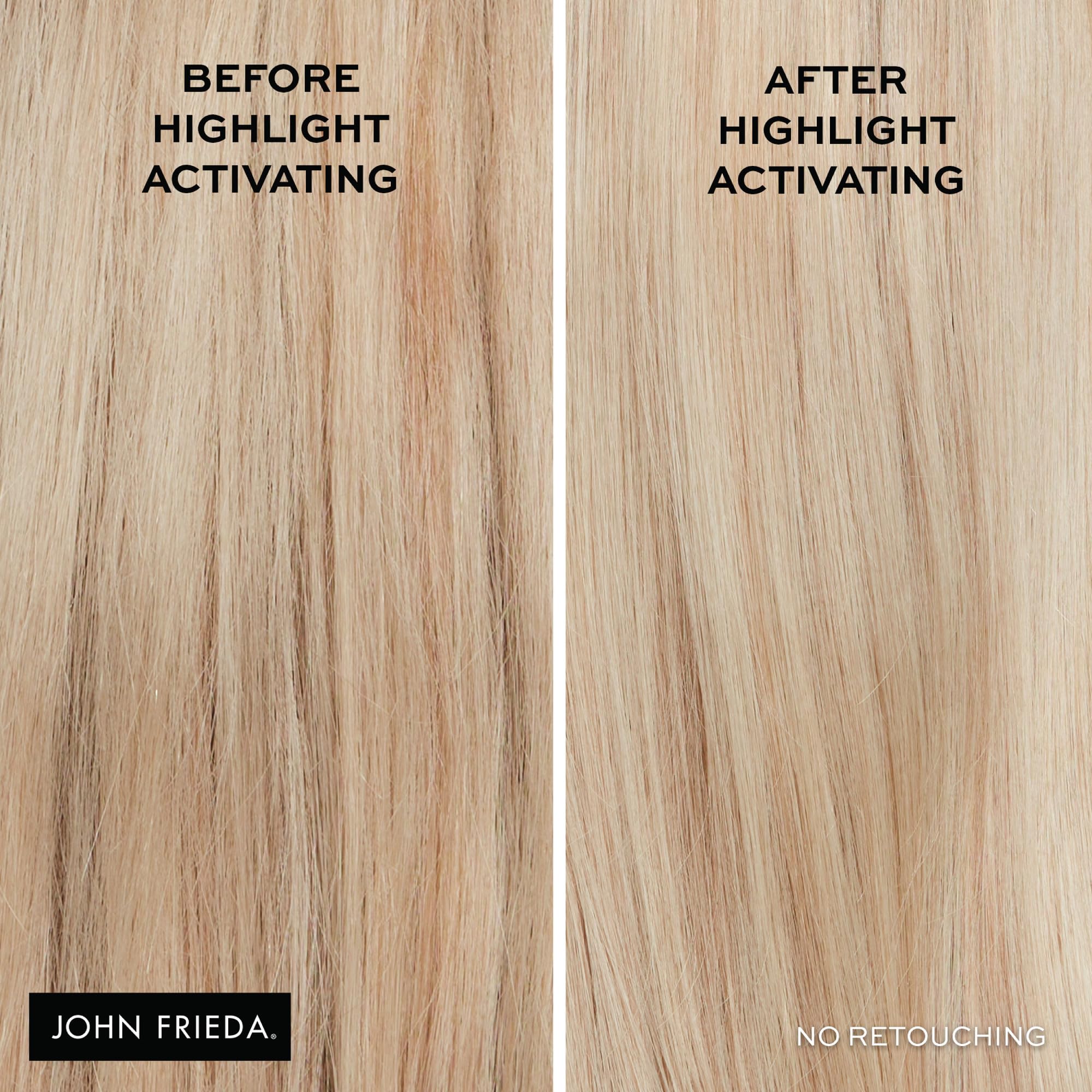 Cheveux blonds brillants après l’utilisation du Shampoing John Frieda.
