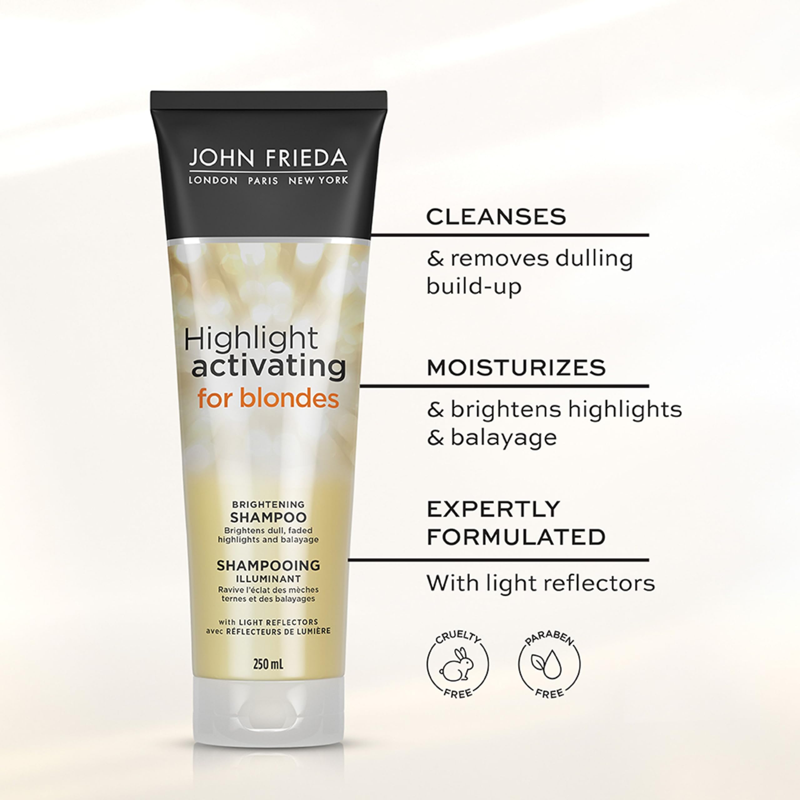 John Frieda Sheer Blonde Shampooing – mousse douce, entretien facile pendant le rituel blond.