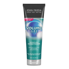 John Frieda Volume Lift bouteille en gros plan, douceur légère pour cheveux fins.