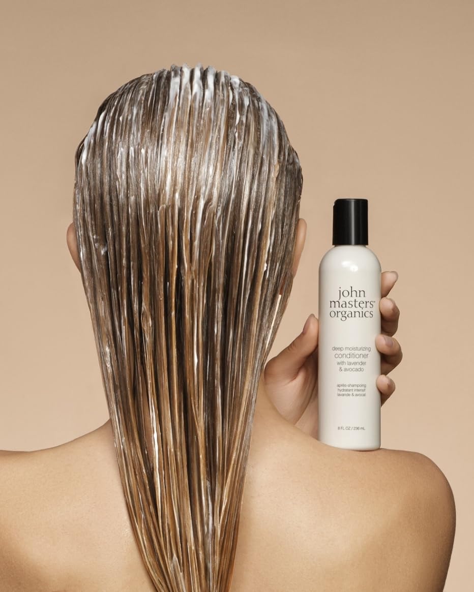 John Masters Organics sans silicone, soin délicat pour cuir chevelu et mèches.