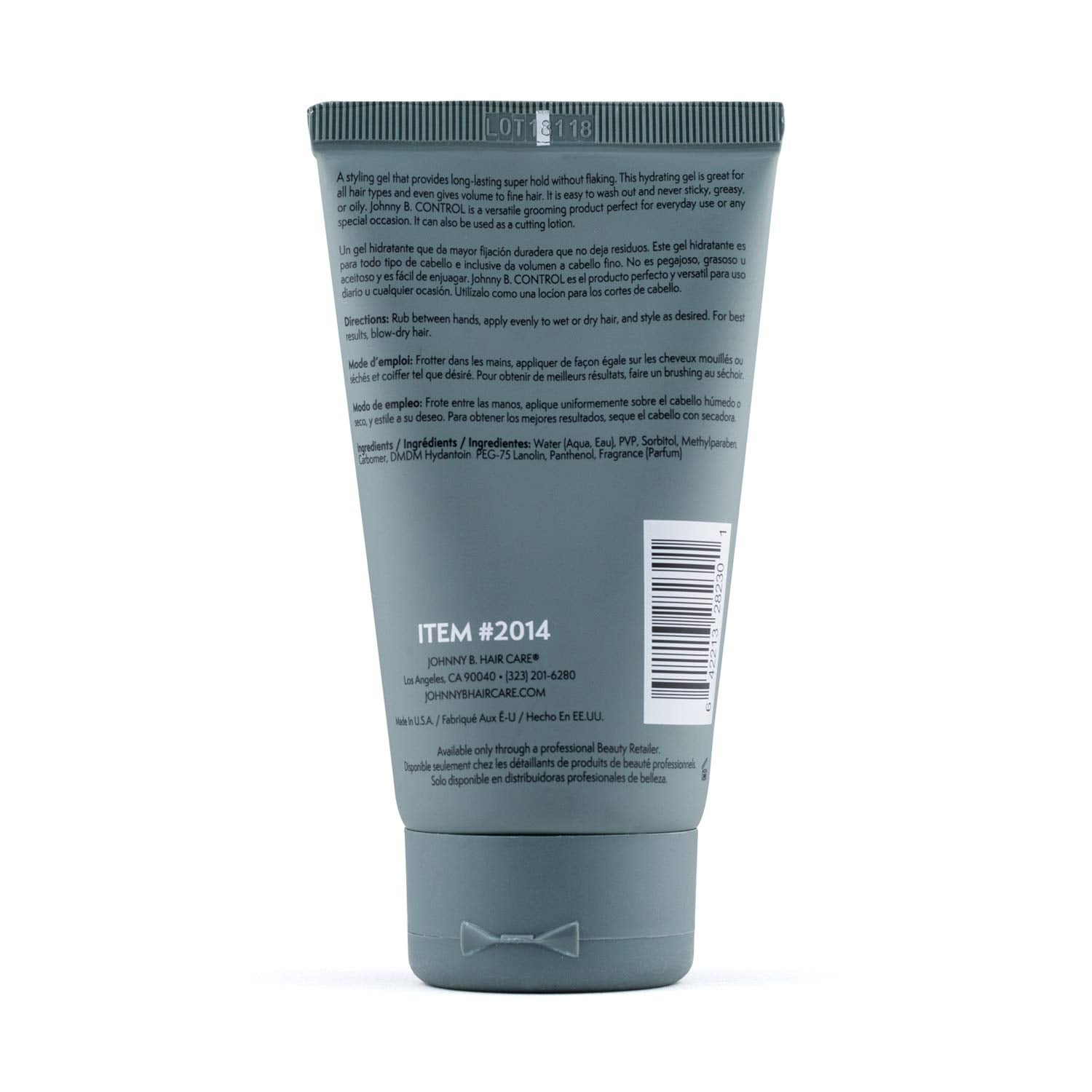 JOHNNY B. Control gel texture close-up highlights non-flaking formula and shine.