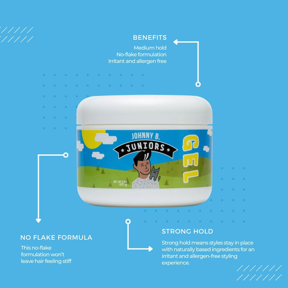 Johnny B. Juniors gel for kids rub between hands before styling.