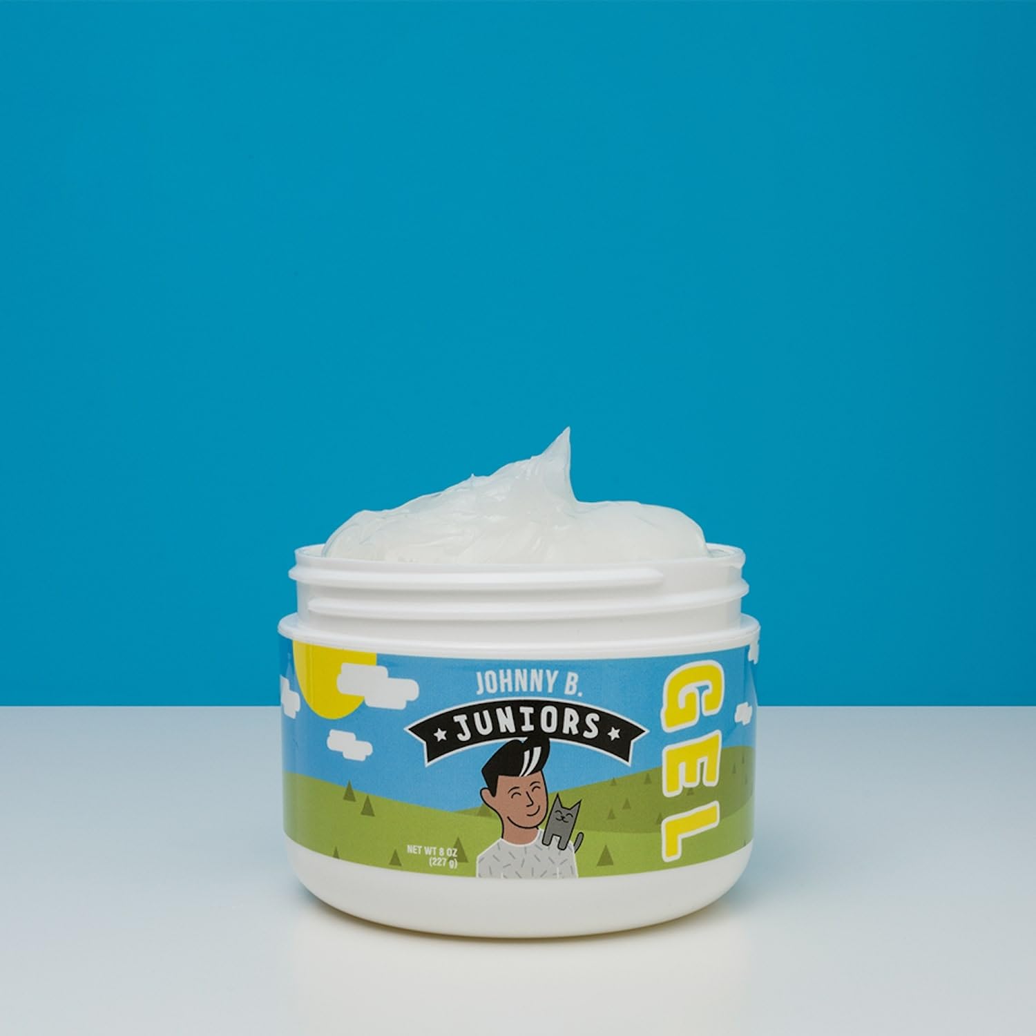 Johnny B. Juniors gel in action: medium hold for lasting kid-friendly styles.