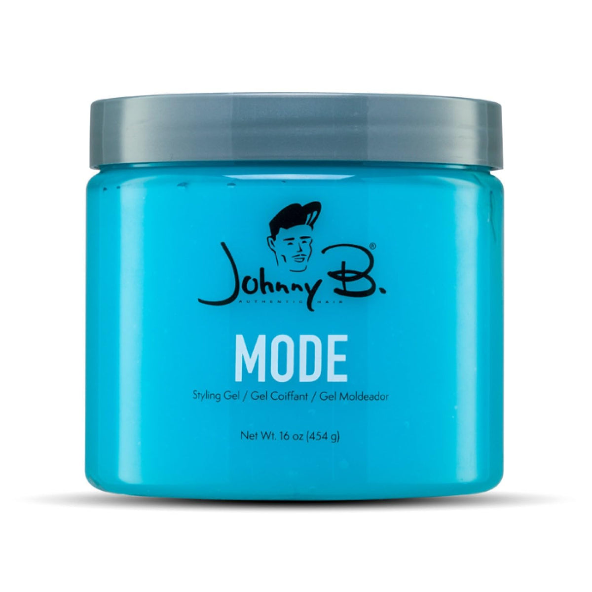 JOHNNY B Mode: gel coiffant professionnel en bouteille, tenue flexible.