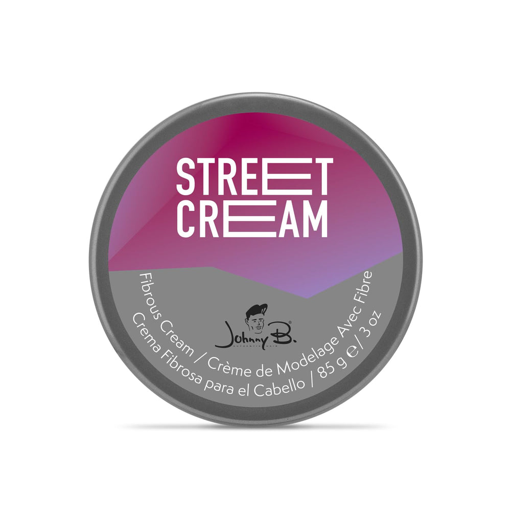 JOHNNY B Street Cream – appliquée sur cheveux humides, pliabilité facilitée.