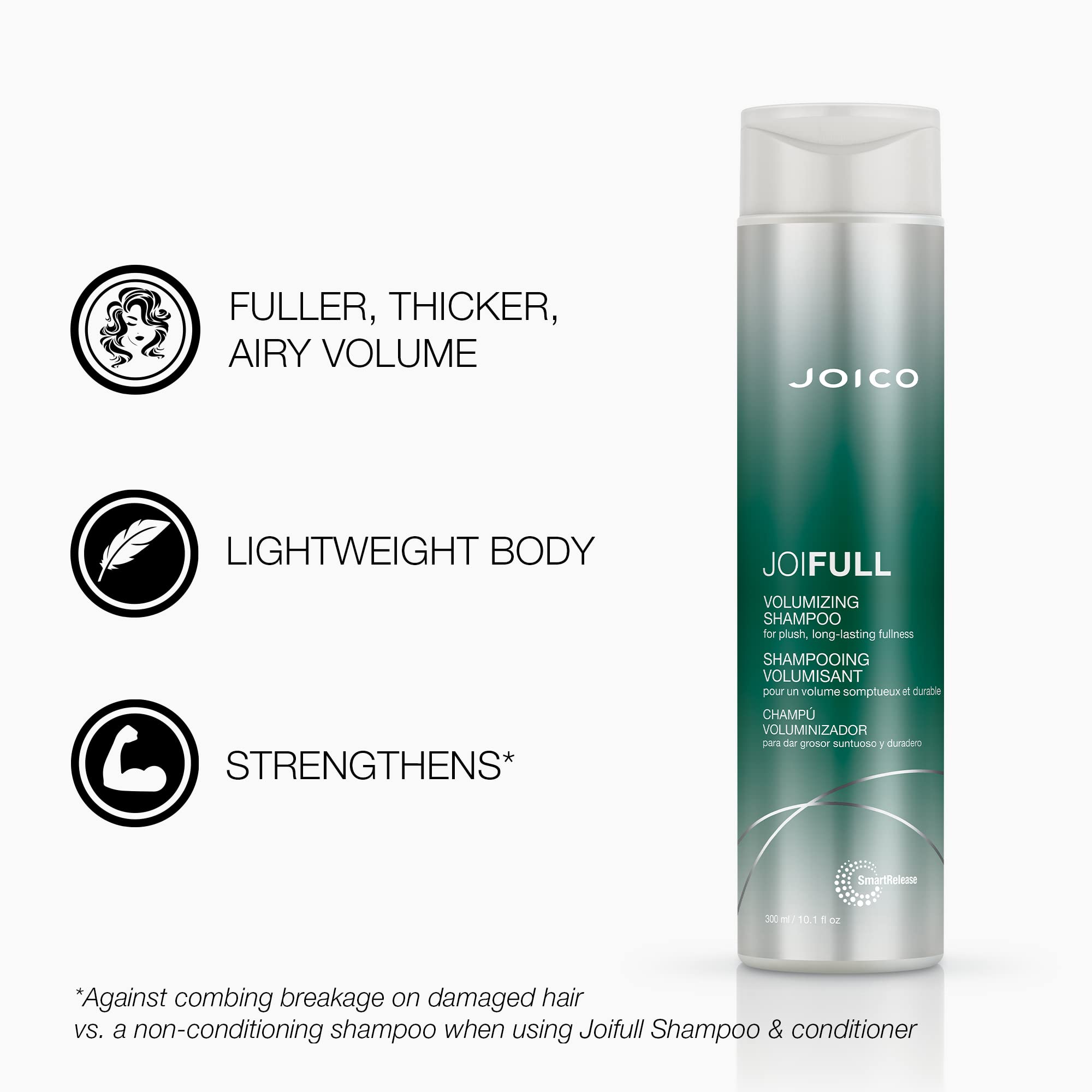Joico JoiFULL après-shampooing bouteille : démêle et offre du corps aérien.