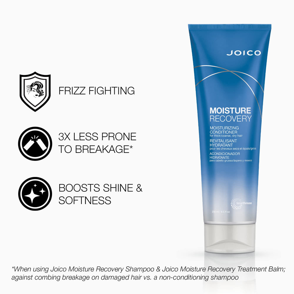 Cheveux lisses après traitement Joico Moisture Recovery, élasticité retrouvée et brillance.