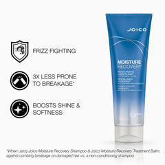 Cheveux lisses après traitement Joico Moisture Recovery, élasticité retrouvée et brillance.
