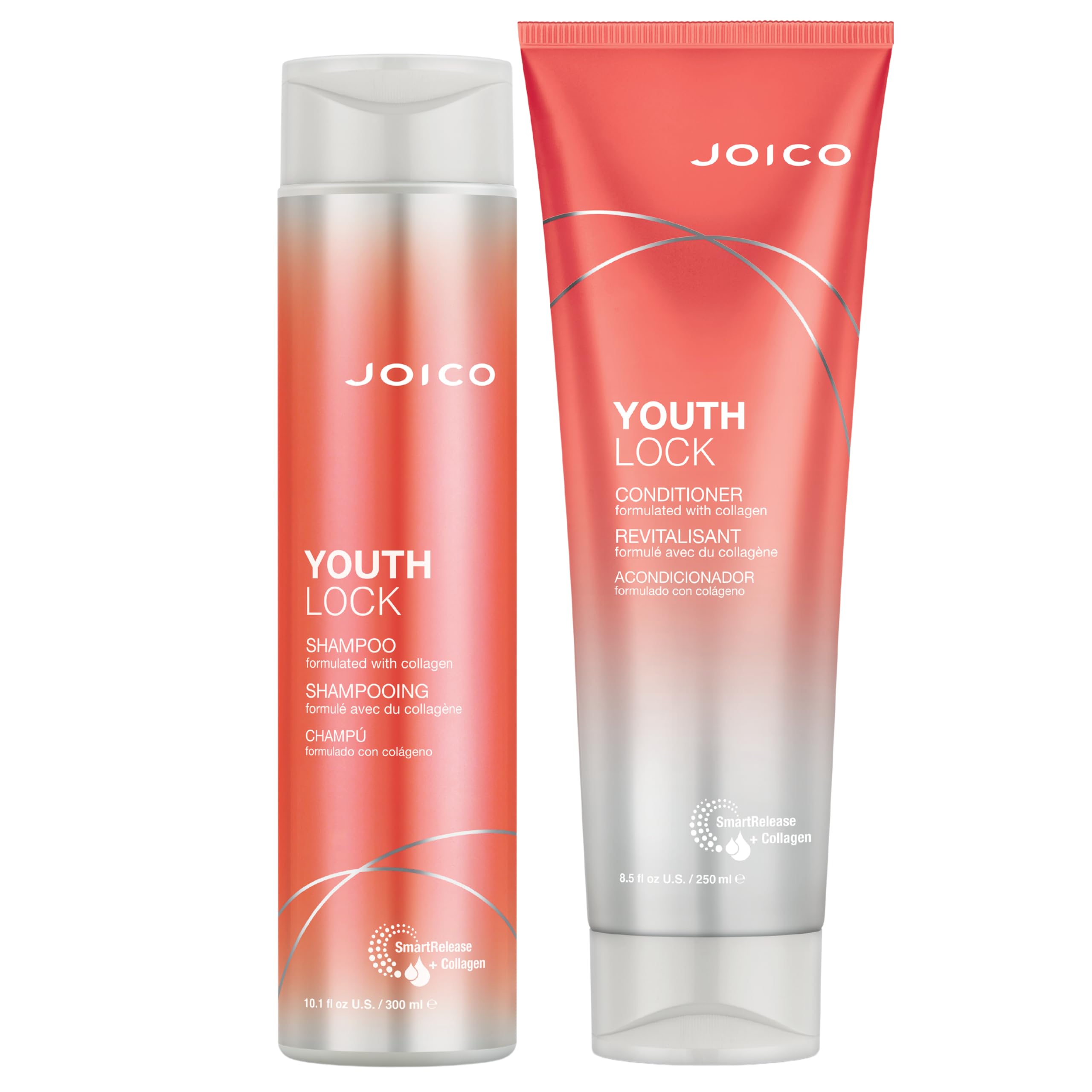 Joico YouthLock Shampoing, bouteille visible, démêlage facilité