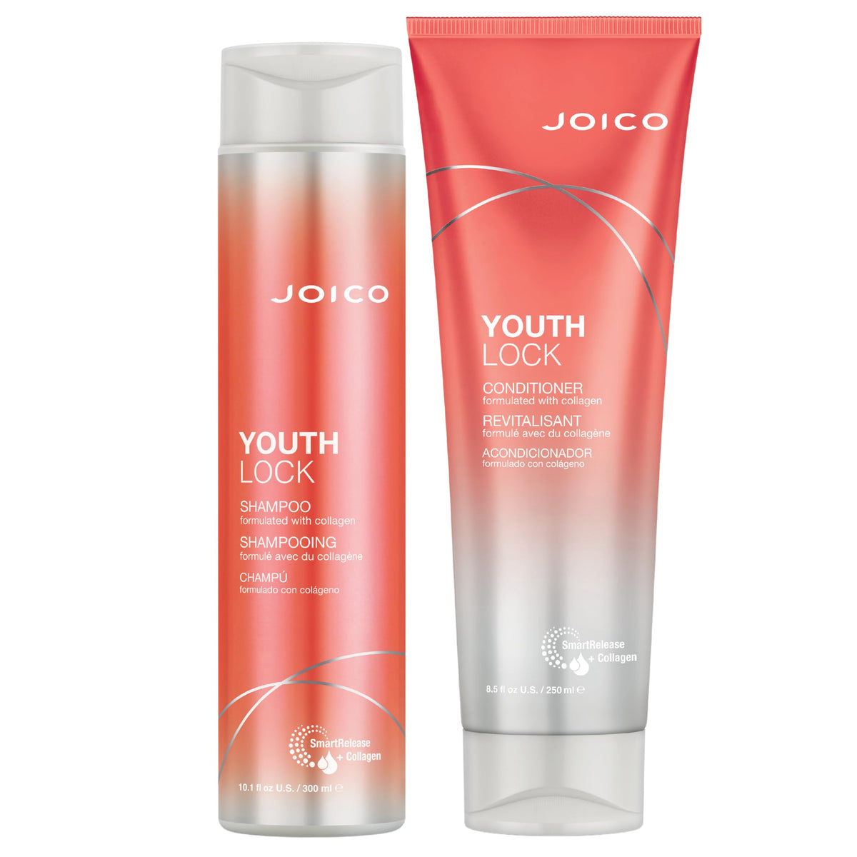Joico YouthLock Shampoing, bouteille visible, démêlage facilité