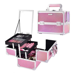 Joligrace boîte maquillage rose sirène ouverte, rangement pratique lors du voyage