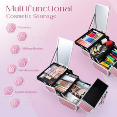 Joligrace boîte-train-maquillage avec miroir rose sirène, accessoire élégant et fonctionnel