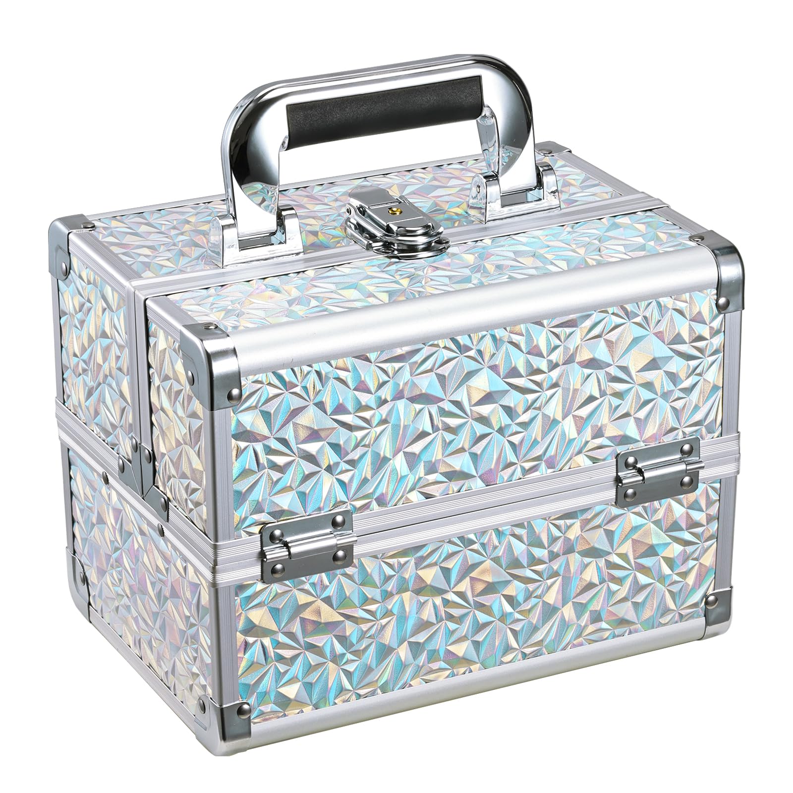 Coffret Joligrace argenté étincelant pour rangement élégant lors de déplacements.
