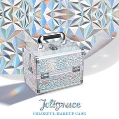 Coffret Joligrace à deux niveaux facilitant l’organisation des maquillages en voyage.