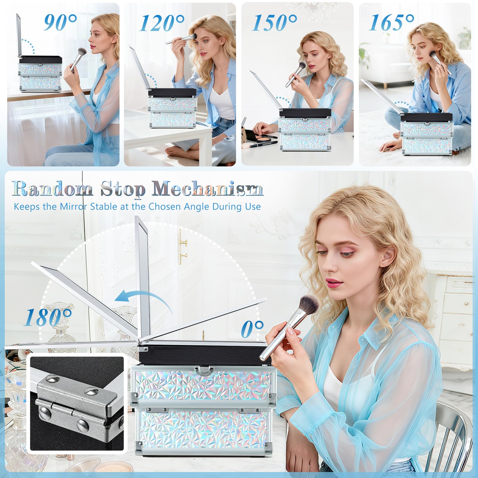 Coffret Joligrace avec miroir 180 degrés pour une mise en beauté rapide.