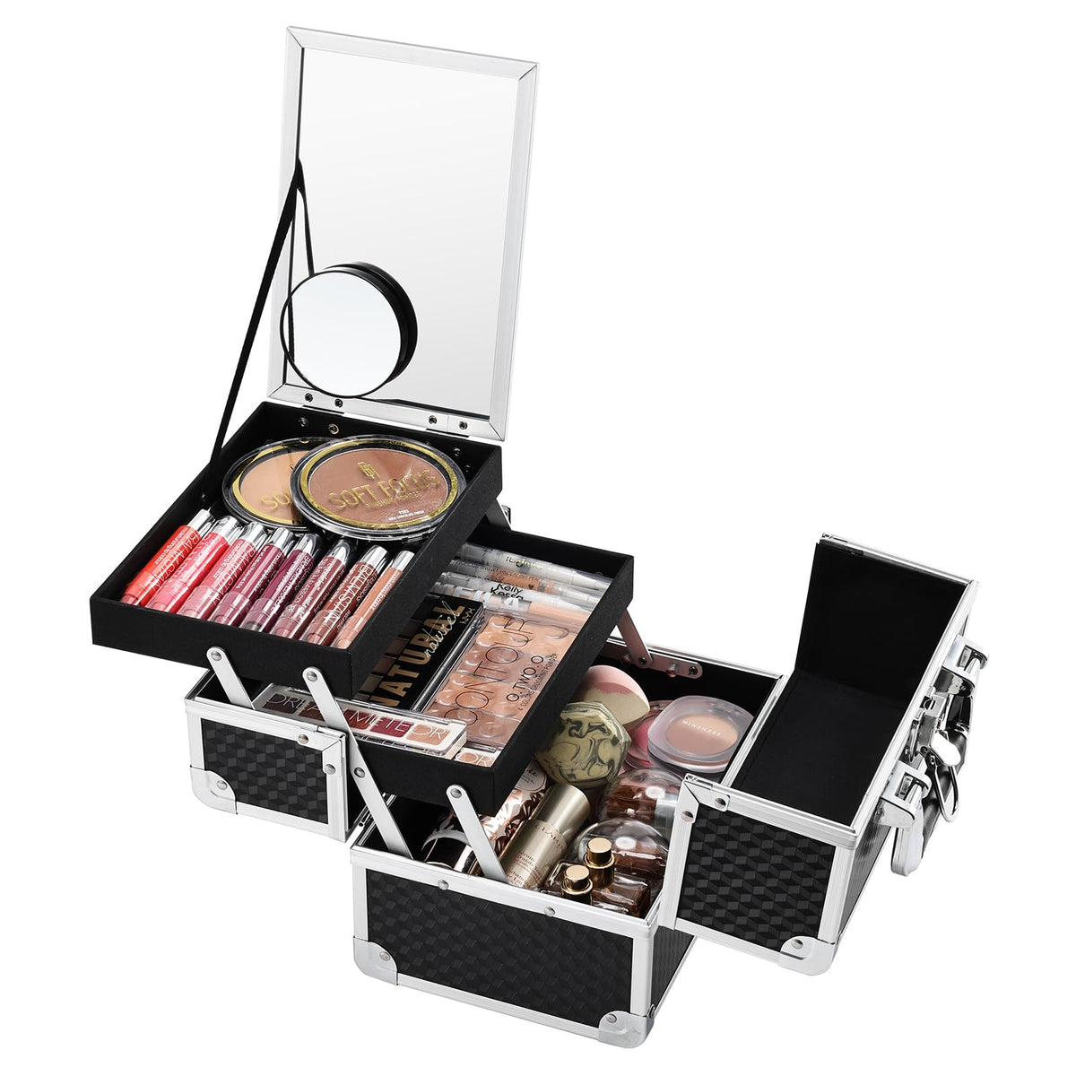 Joligrace coffret maquillage noir avec miroir pour routine beauté