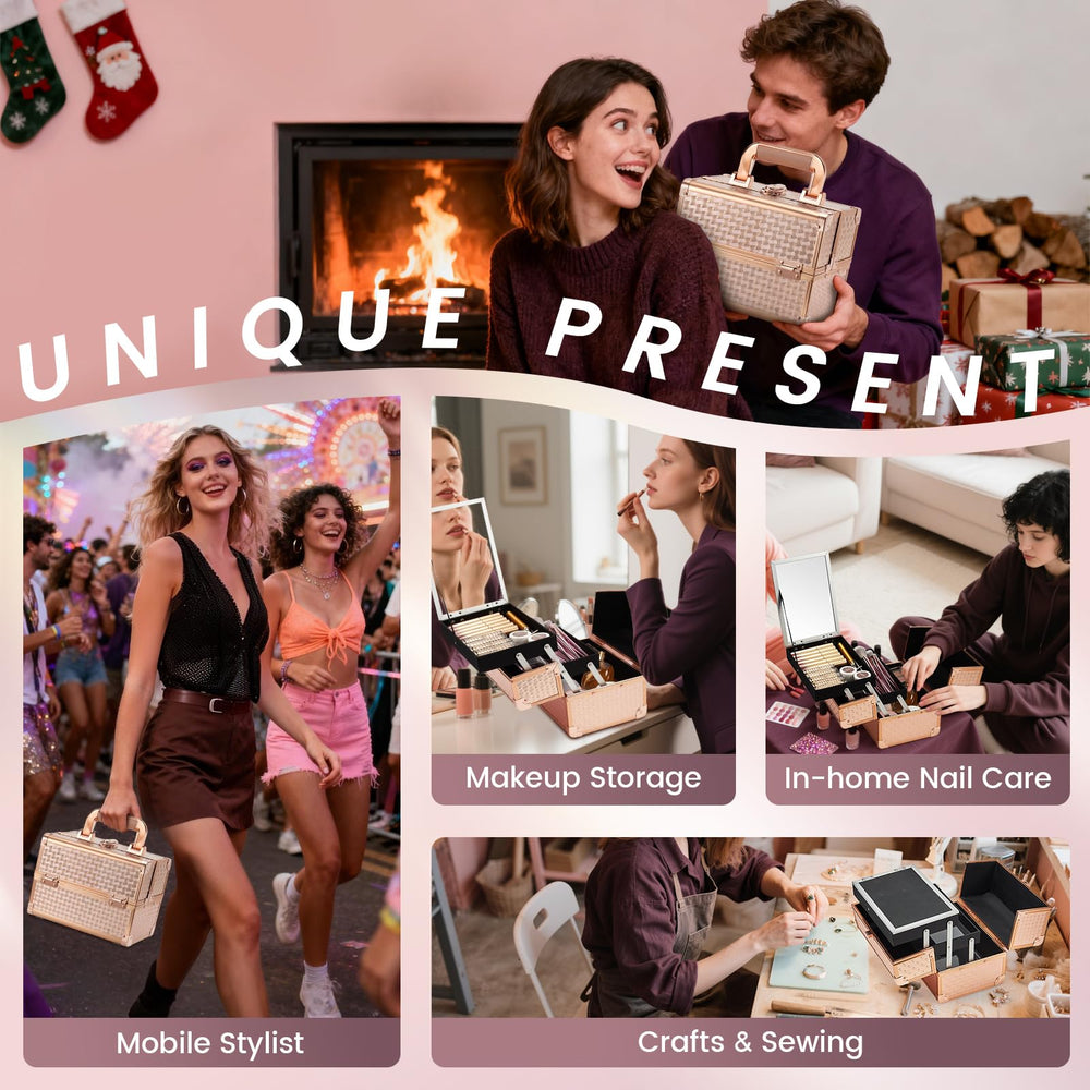 Coffret Joligrace rose-or à deux niveaux pour organiser vos produits.