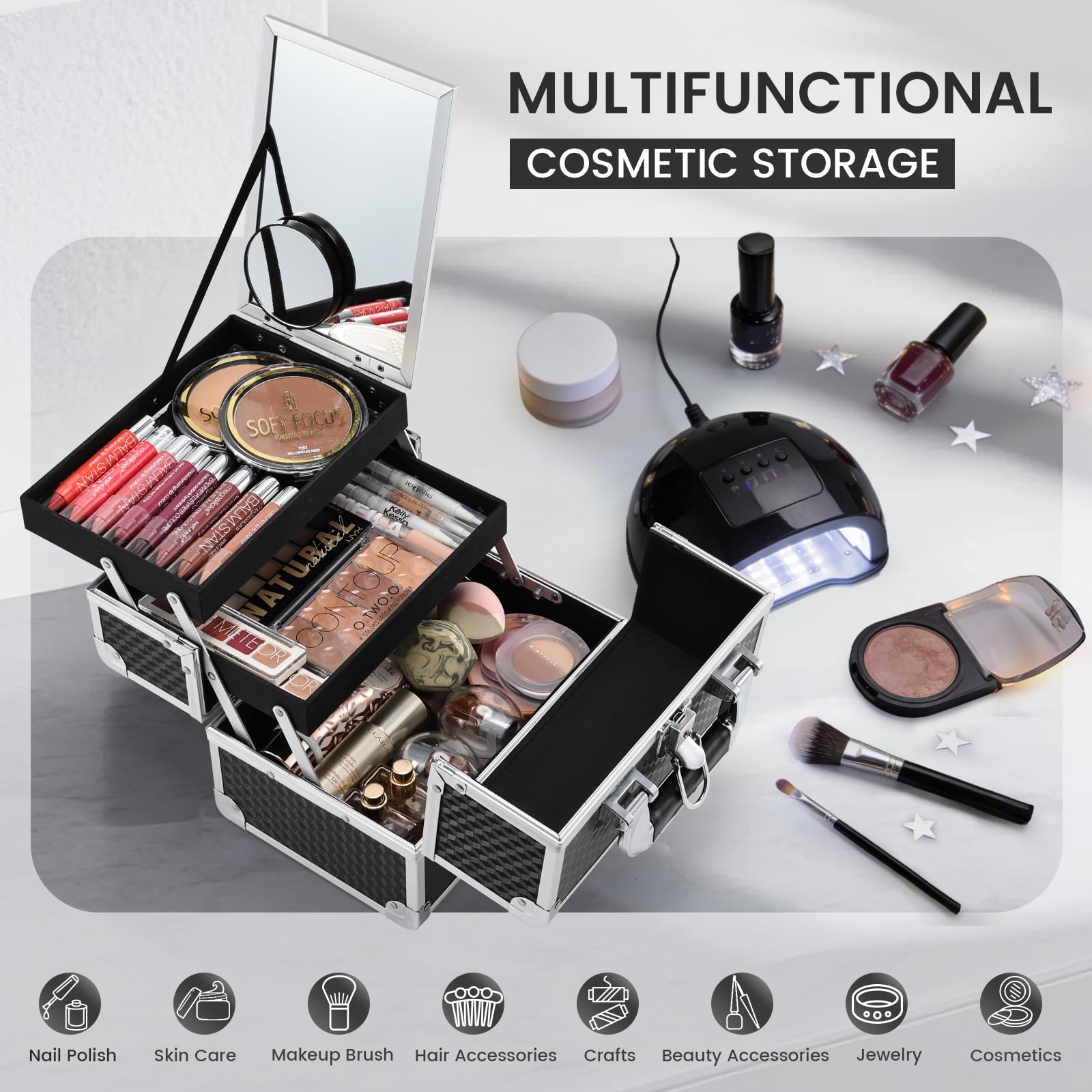 Joligrace organisateur maquillage portable verrouillable avec sécurité