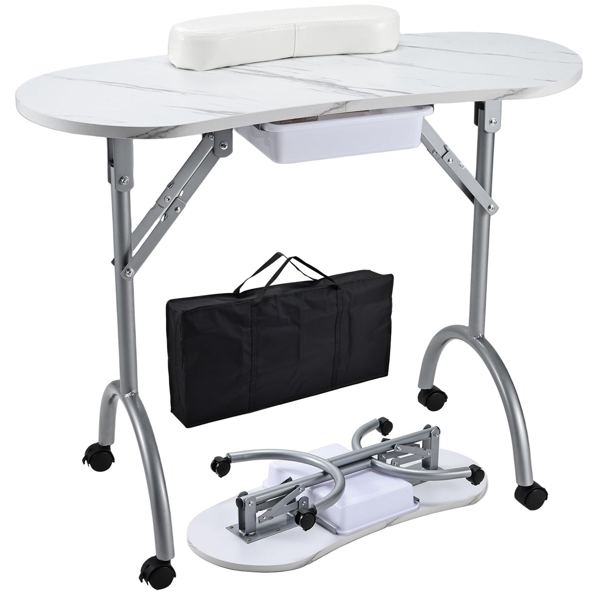 Joligrace table-manicure pliable-portable-marbre, surface facile à nettoyer et prête à l’emploi.