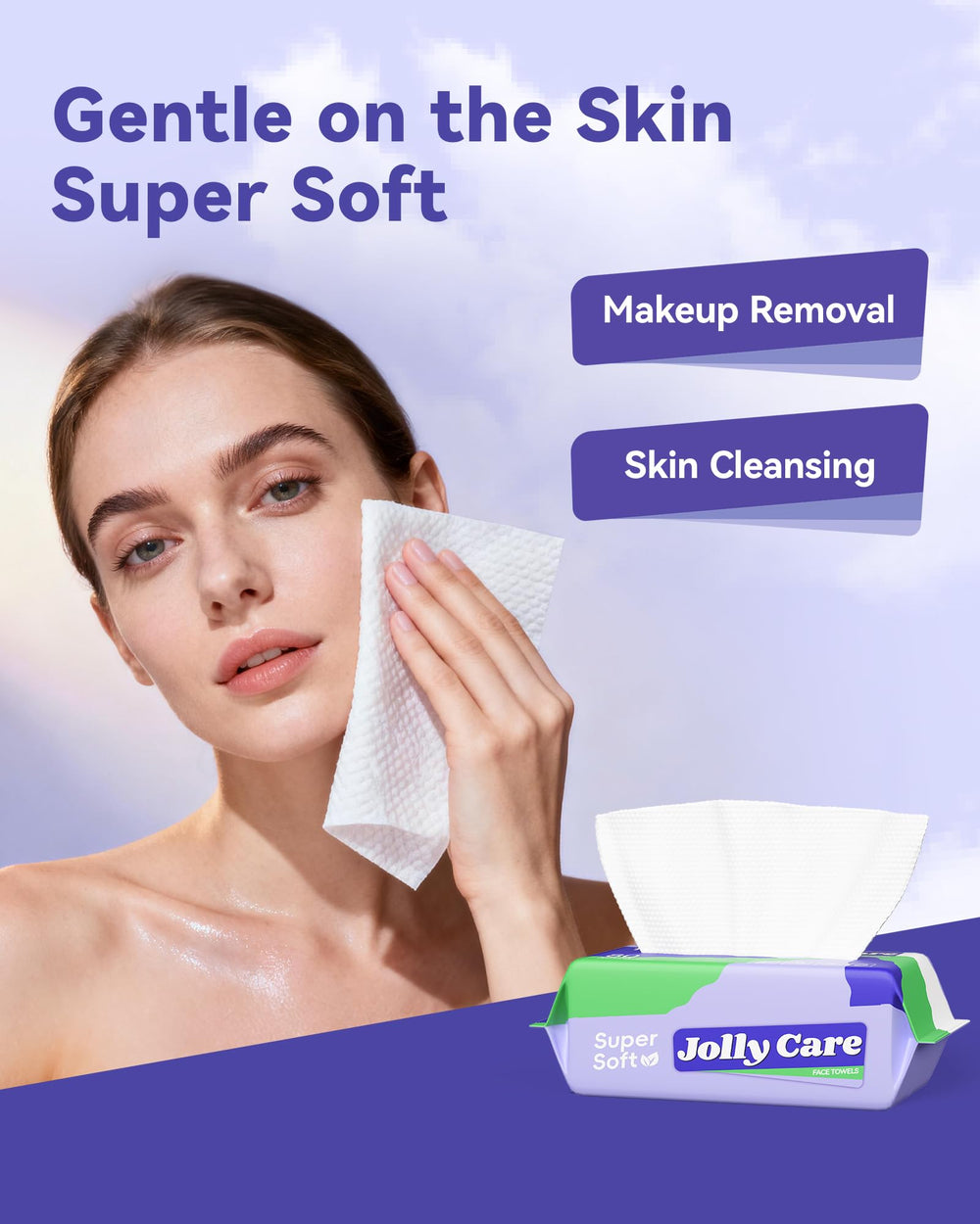 Jolly Care – surface lisse pour essuyer en douceur et démaquiller.