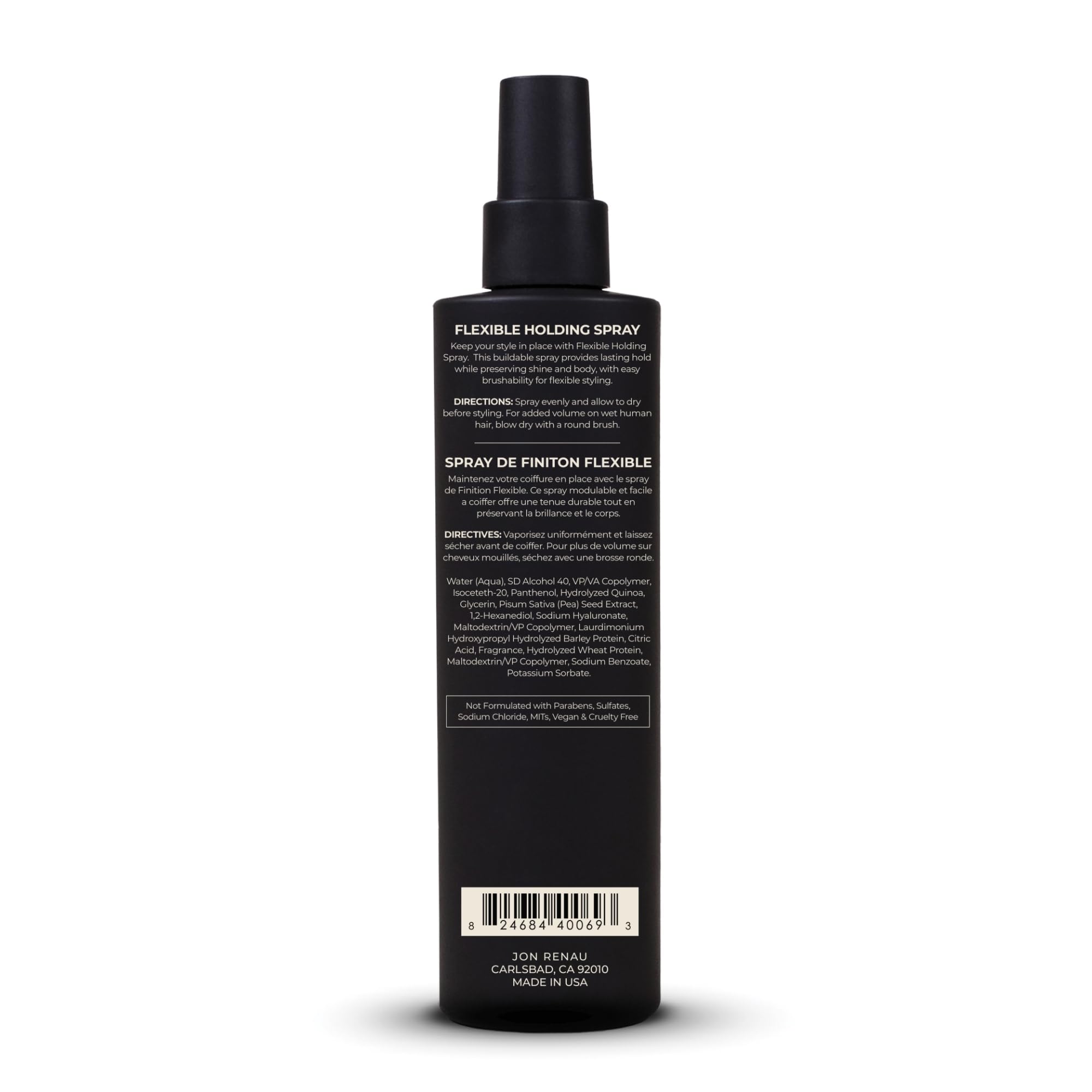 Jon Renau Flexible Holding Spray – application fluide, sans résidu, idéal pour retouches quotidiennes.