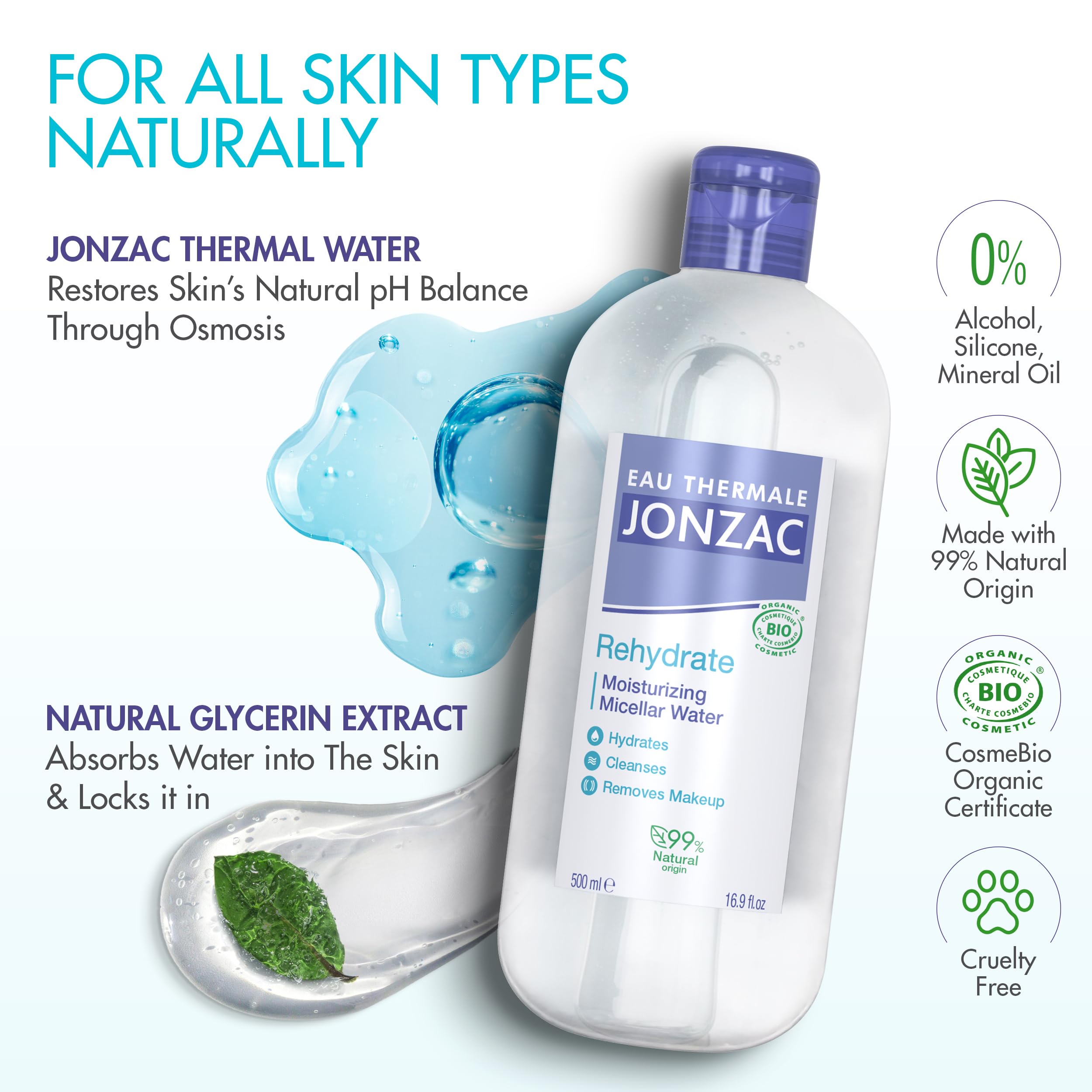 JONZAC démaquillage yeux et visage sans huile, doux pour peaux sensibles.