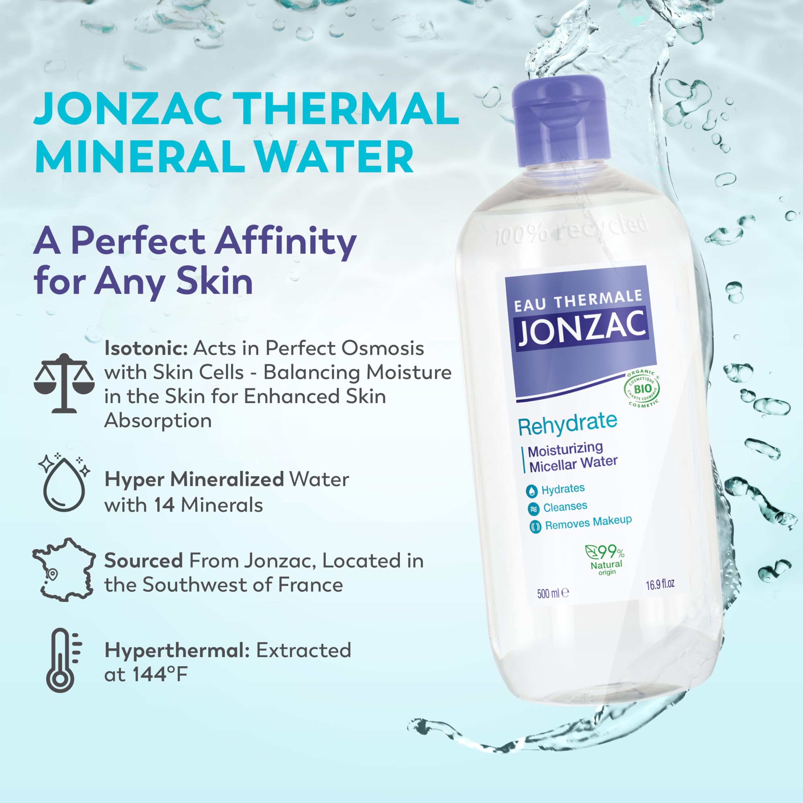 JONZAC hydratation 24 heures grâce à l'acide hyaluronique naturel.