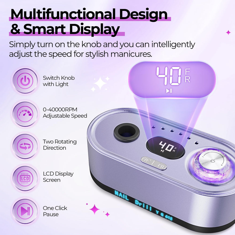JOSGLOI perceuse à ongles avec port USB pour recharge rapide.