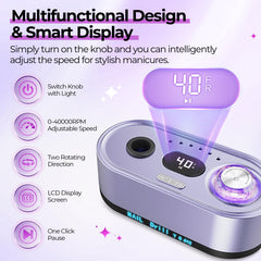 JOSGLOI perceuse à ongles avec port USB pour recharge rapide.