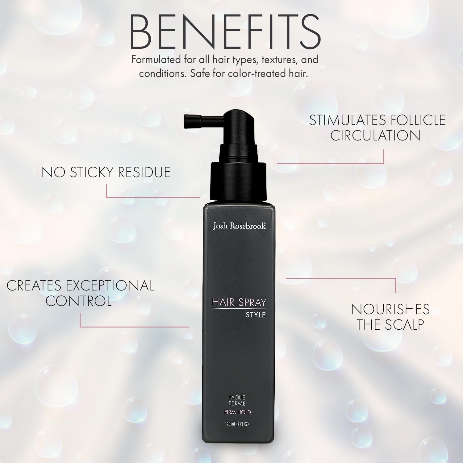 Josh Rosebrook Hair Spray aperçu-application: pression précise pour fixation sans effet rigide.