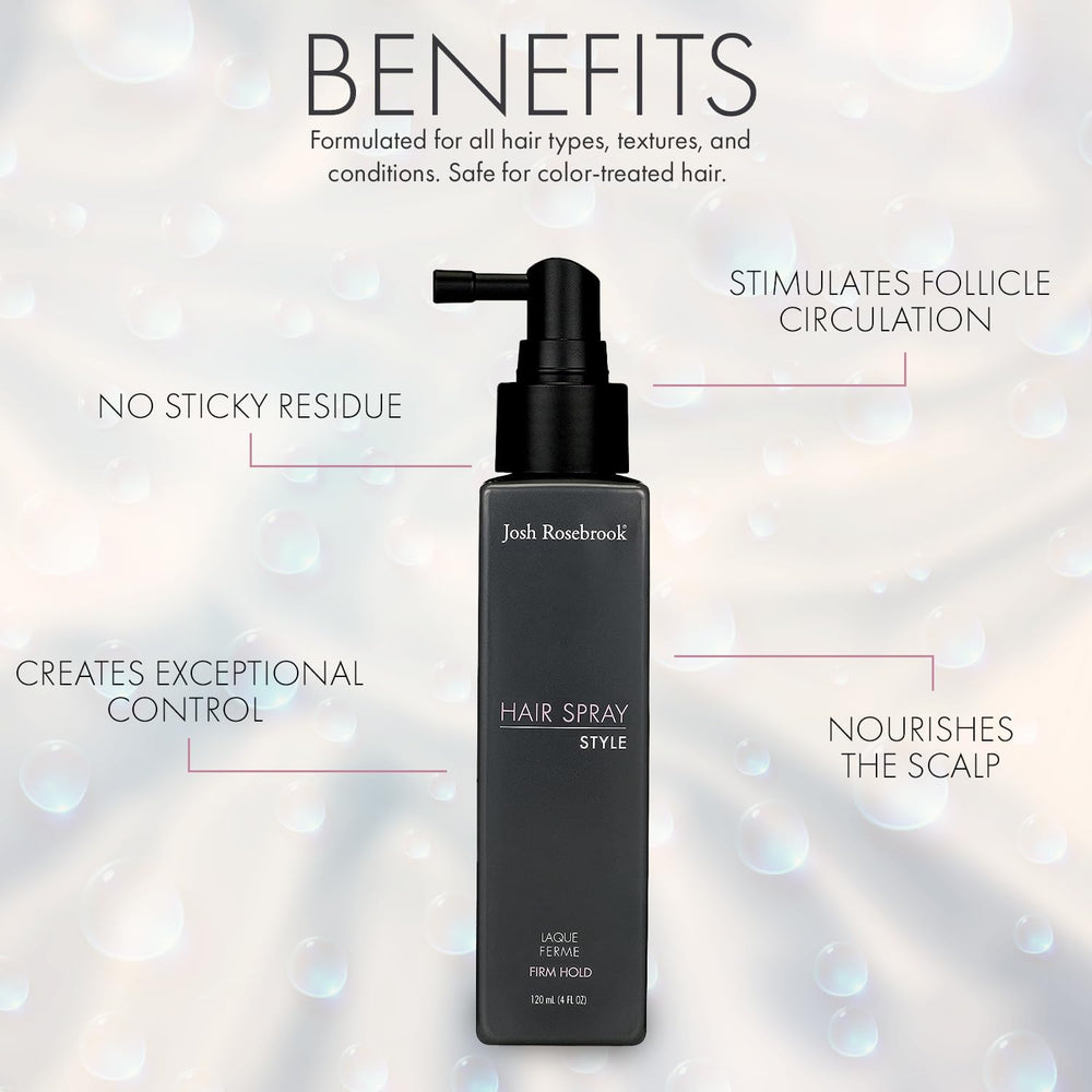 Josh Rosebrook Hair Spray aperçu-application: pression précise pour fixation sans effet rigide.
