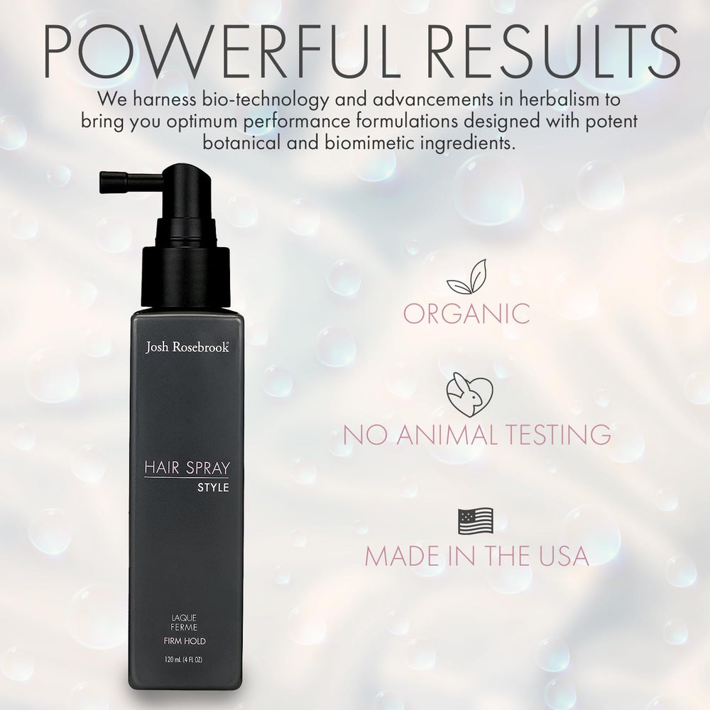 Josh Rosebrook Hair Spray tenue-ferme: contrôle durable sans rigidité.