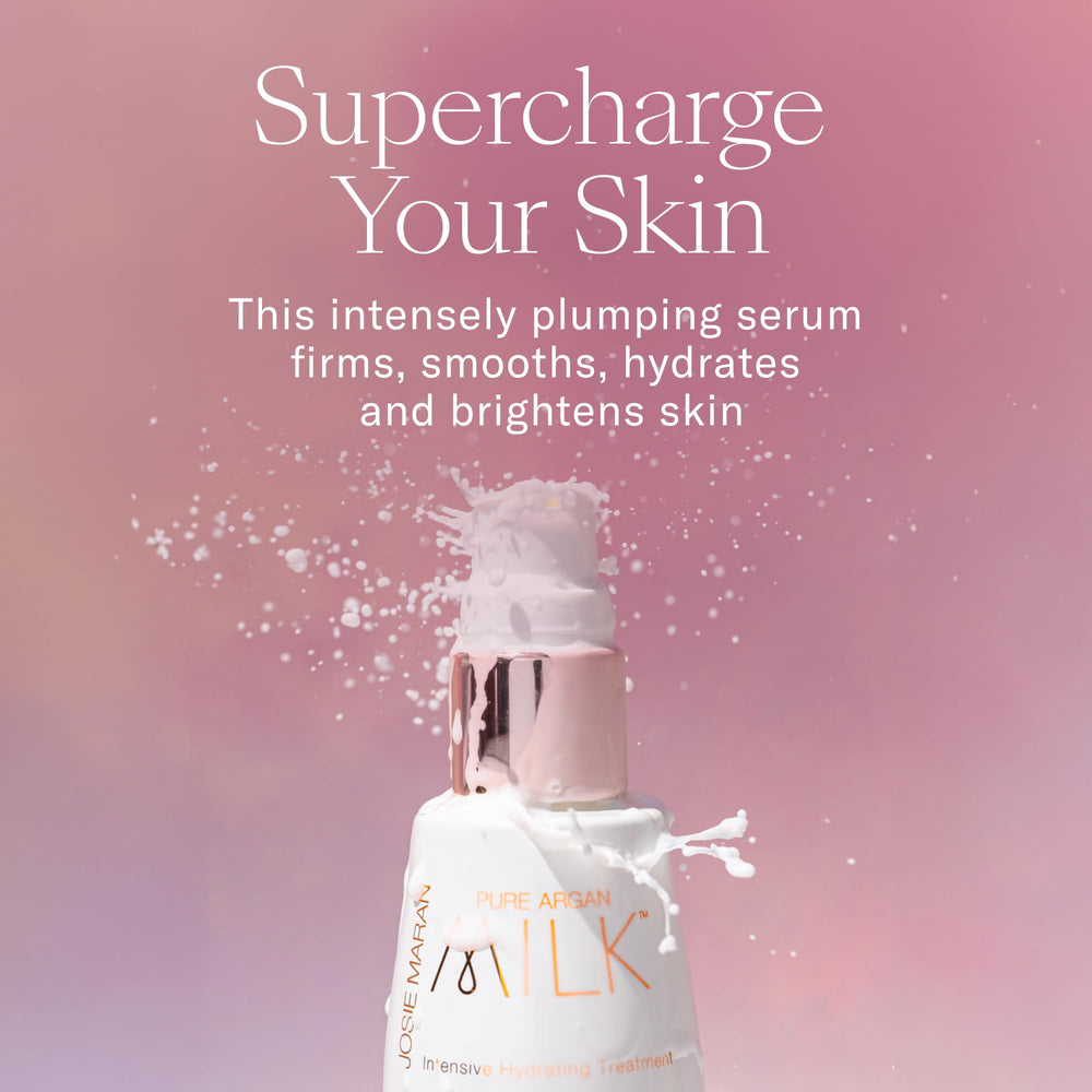 Josie Maran Pure Argan Milk — émulsion lait d'argan, microgouttelettes nourrissantes pour peau lisse.