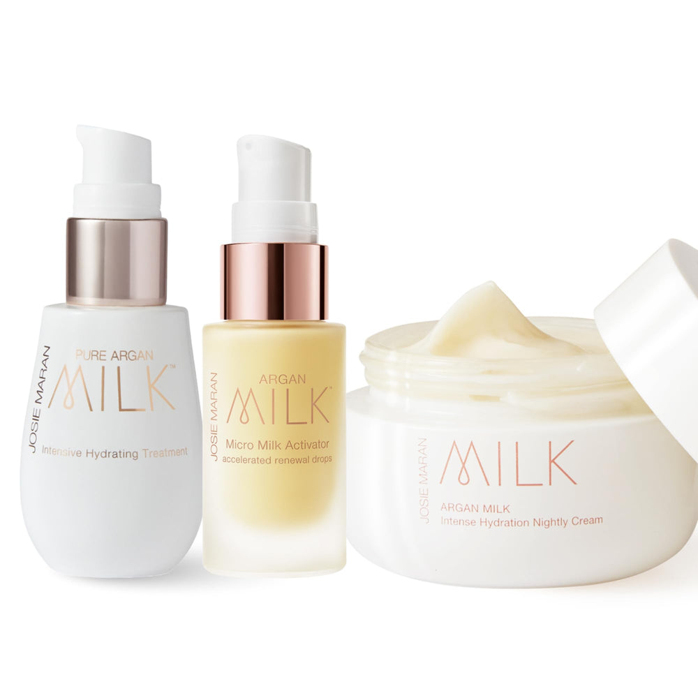 Josie Maran Argan Milk For All – Lait argan trio, hydratation complète jour et nuit.