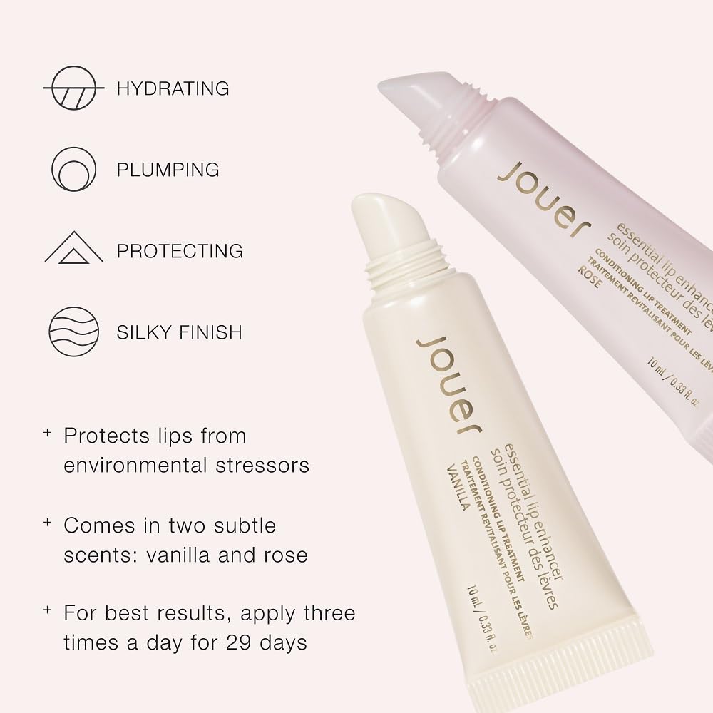 Jouer lip enhancer ingredients jojoba oil and shea butter for lasting moisture.