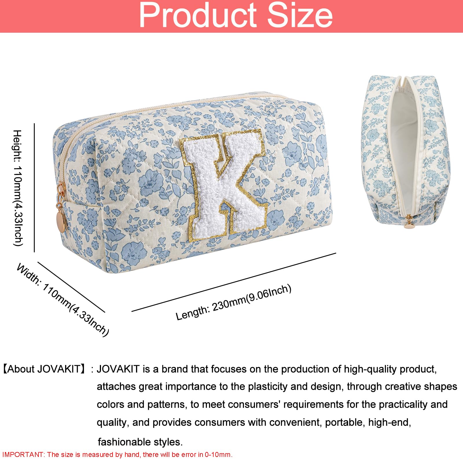Poche maquillage zippée JOVAKIT bleu fleuri, organisation pratique pour les voyages.