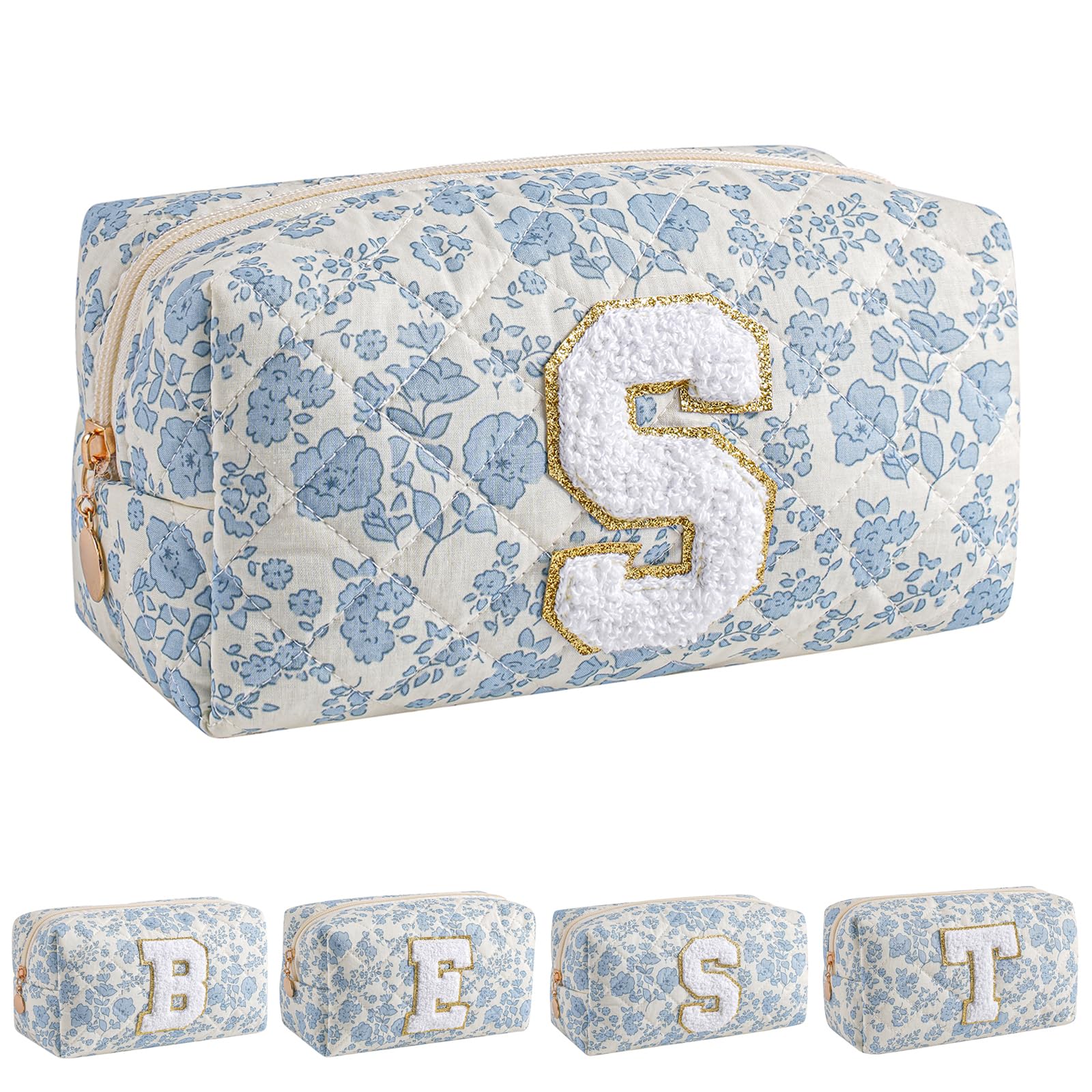 Sac maquillage alphabet bleu fleuri JOVAKIT, pratique et élégant.