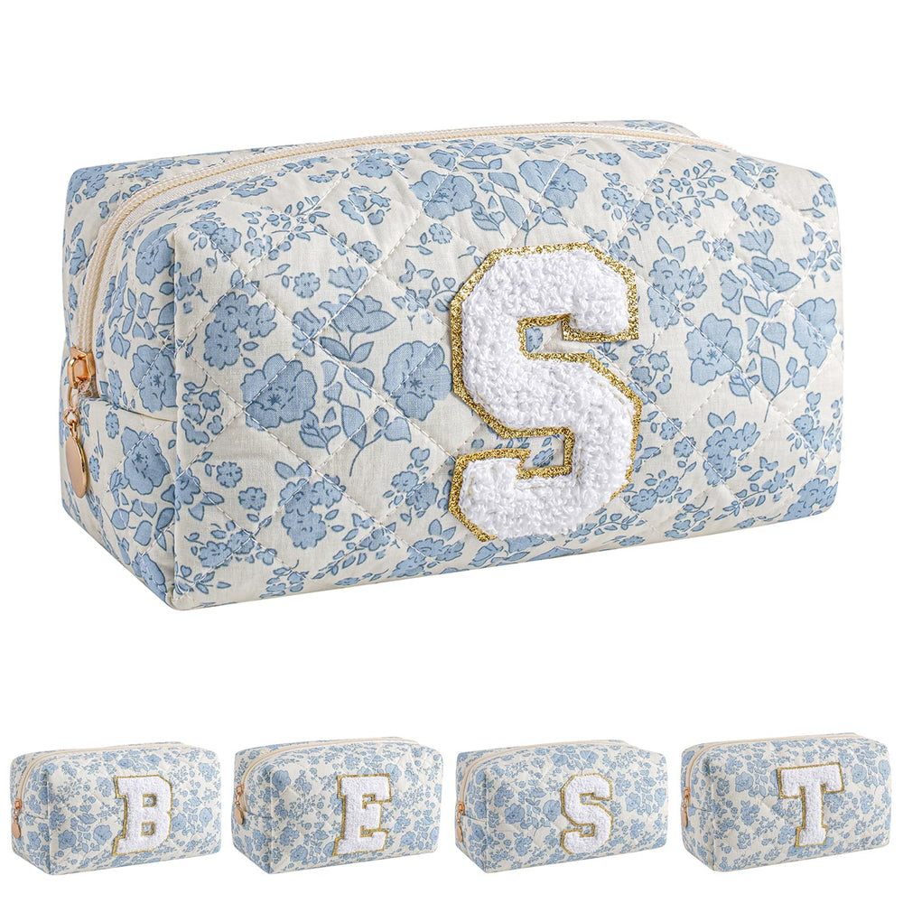 Sac maquillage alphabet bleu fleuri JOVAKIT, pratique et élégant.