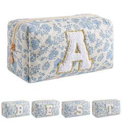 JOVAKIT Sac Maquillage Alphabet Bleu Floral, organisation pratique pour le quotidien.