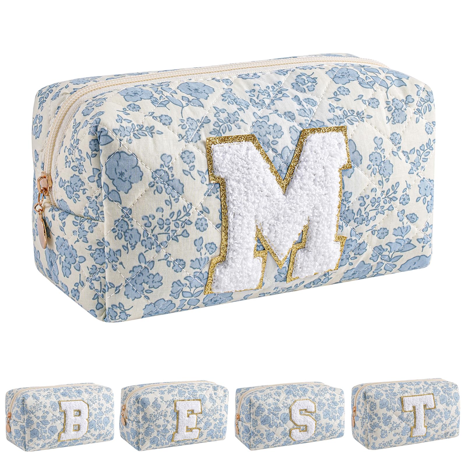 Sac JOVAKIT Alphabet fleuri bleu ouvert, intérieur spacieux pour produits quotidiens.