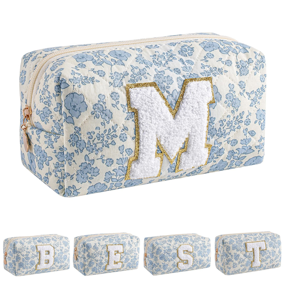 Sac JOVAKIT Alphabet fleuri bleu ouvert, intérieur spacieux pour produits quotidiens.