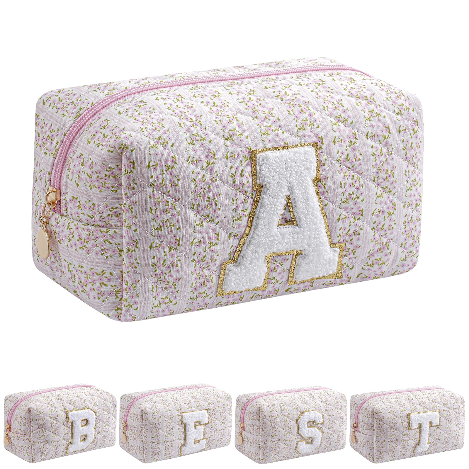 Sac maquillage JOVAKIT Alphabet floral rose, élégant et compact pour vos essentiels beauté