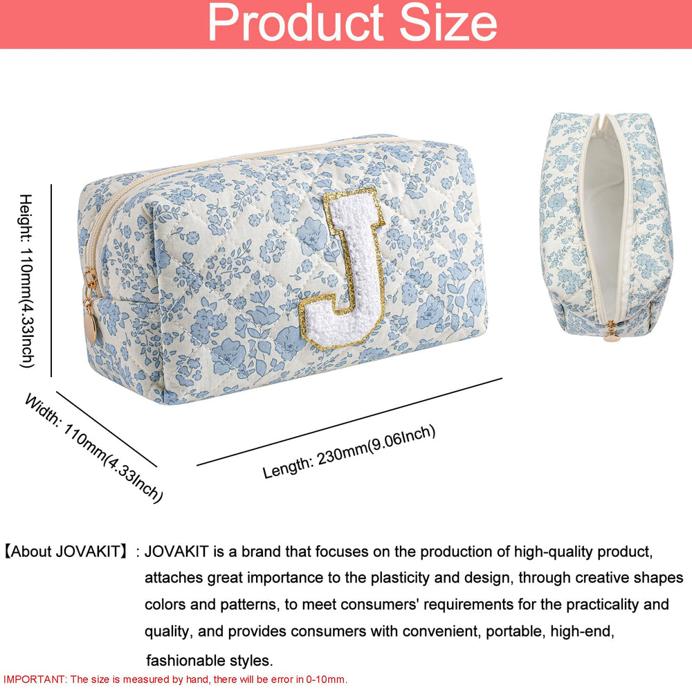JOVAKIT sac maquillage bleu fleuri avec zip, rangement securise en voyage.